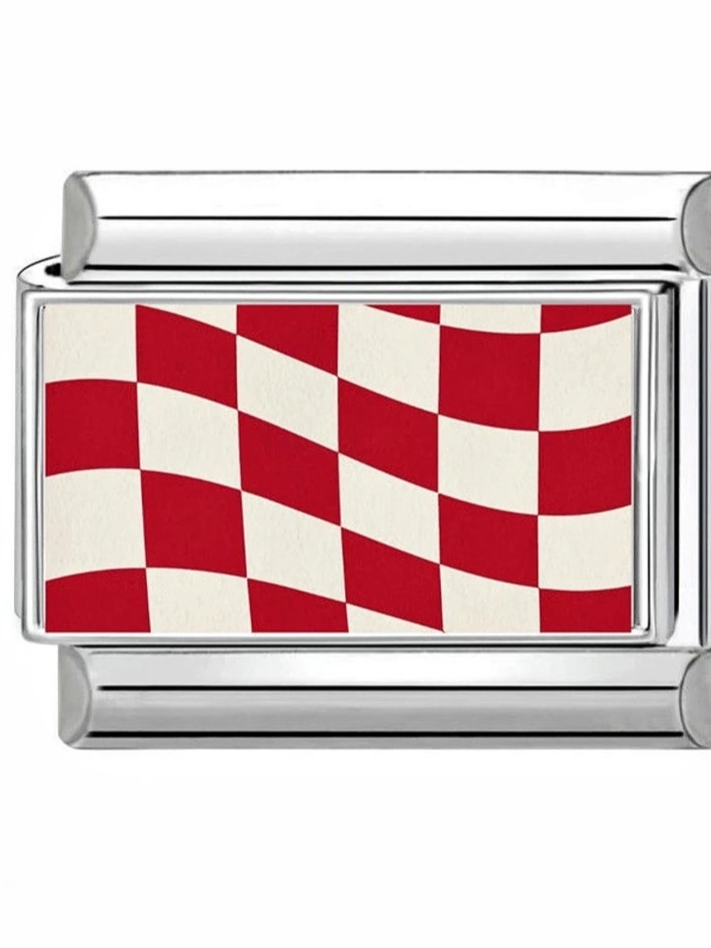 Checkered Flag Italian Charm Bracelet Link Red Stainless Steel 9mm
